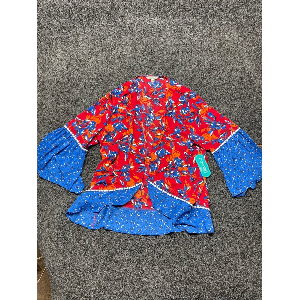 The Pioneer Woman Floral Mixed Print Kimono Top Pom Pom Trim S/M NEW